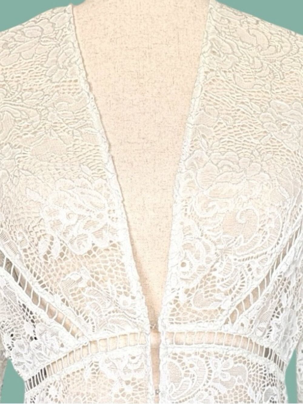 Curation Ivory Sheer Lace Heirloom Maxi S Pagoda Sleeve Festival Duster Top - Picture 5 of 12